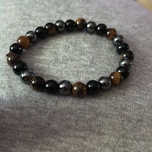 Tigers eye Hematite Obsidian Beaded Bracelet